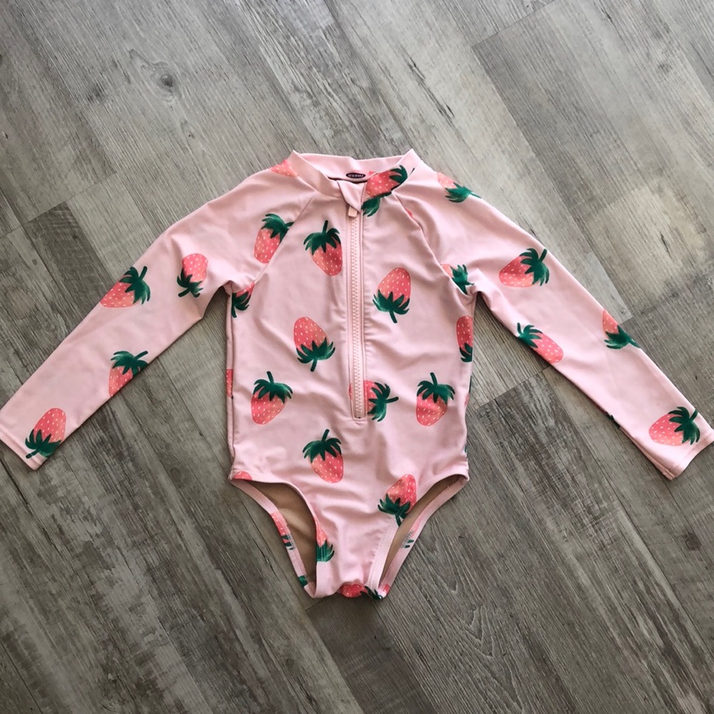 Old Navy Pink Strawberry One Piece Rashguard Swimsuit